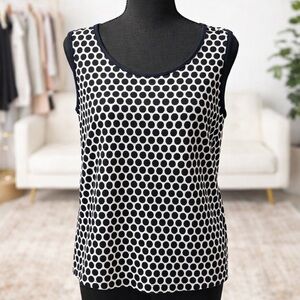 Black White Polka Dot Sleeveless Tank Top Scoop Neck Blouse